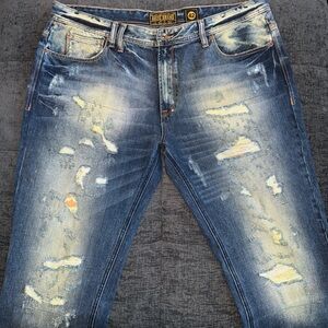Blue/Khaki Akoo Distressed Jeans